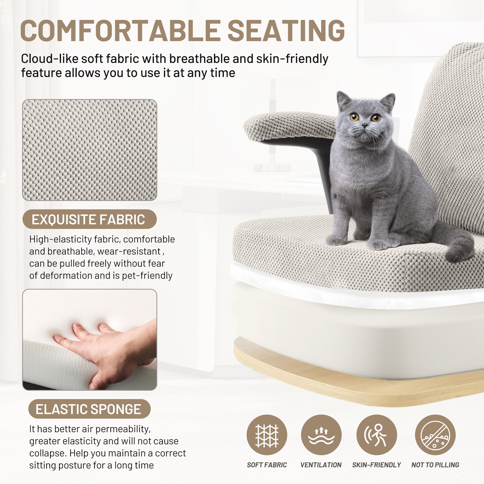 Criss Cross Chair With Wheels And Flip Arms- Comfy Fabric Cross Legged Office Chair With Thick Cushion&Wide Seat, Adjustable Swivel Desk Chair For Home Office, Apartment, Bedroom_maomaolike.com